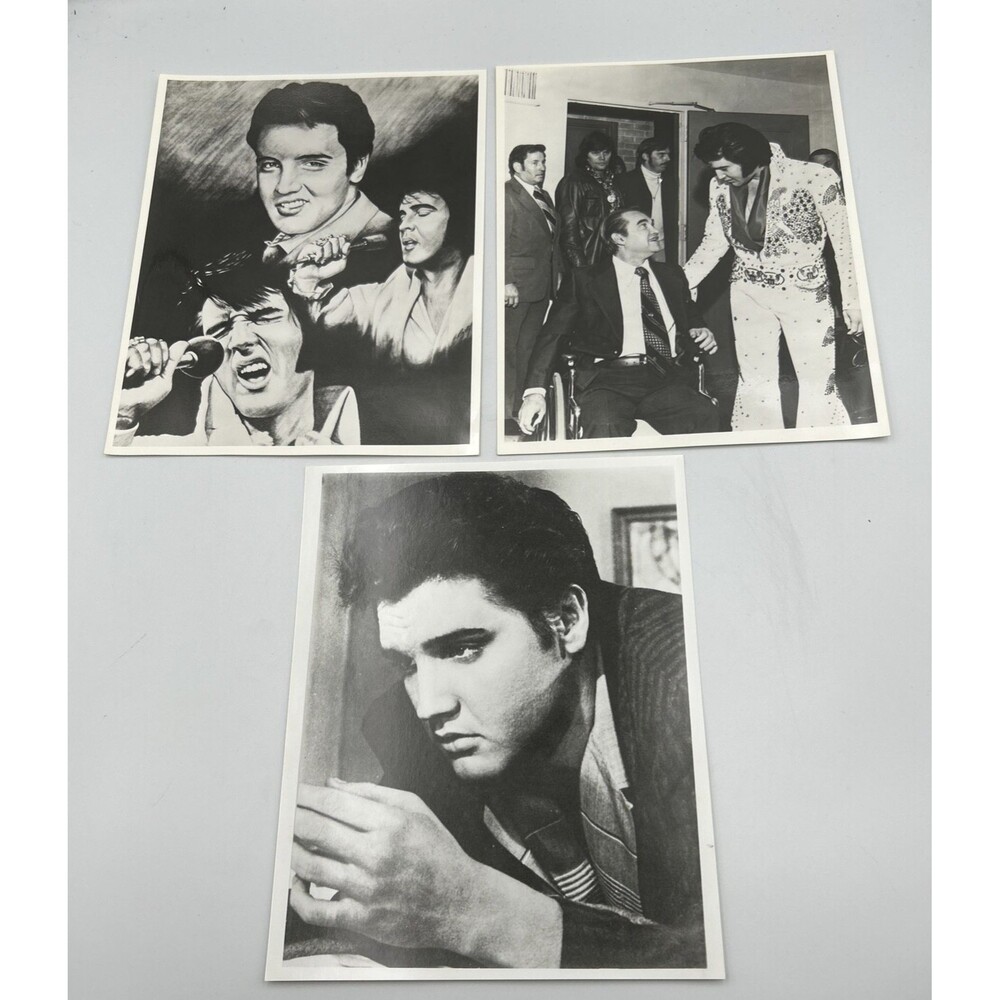 VTG Elvis Presley Black & White Glossy Photos Lot 3 Kodak Paper Fan Collection